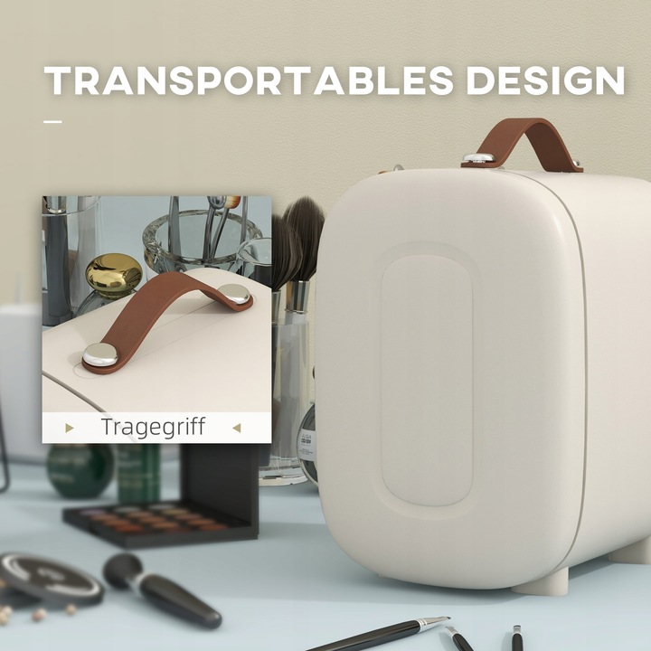 HOMCOM Mini Lodówka 4L, chłodzenie i podgrzewanie, przenośna, na kosmetyki.