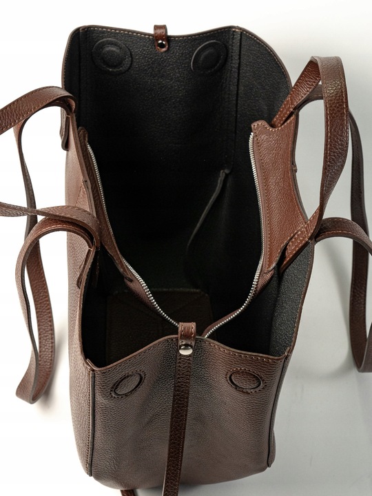 Torebka Damska Duża ze Skóry Naturalnej na Magnesach Cognac