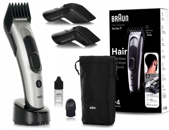 MASZYNKA GOLARKA DO WŁOSÓW BRAUN SERIES 7 HC7390LSP Ni-MH + STAND + NASADKI