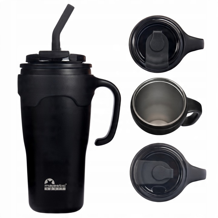 Kubek Termiczny Ze Słomką Majestic Sport Jelly 650 ml Czarny