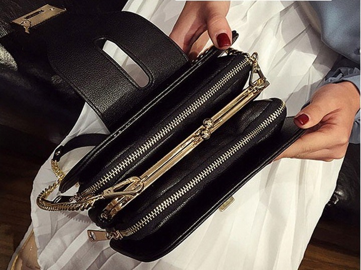 Torebka Damska KUFEREK Czarna Pojemna Elegancka na Łańcuszku Usztywniana