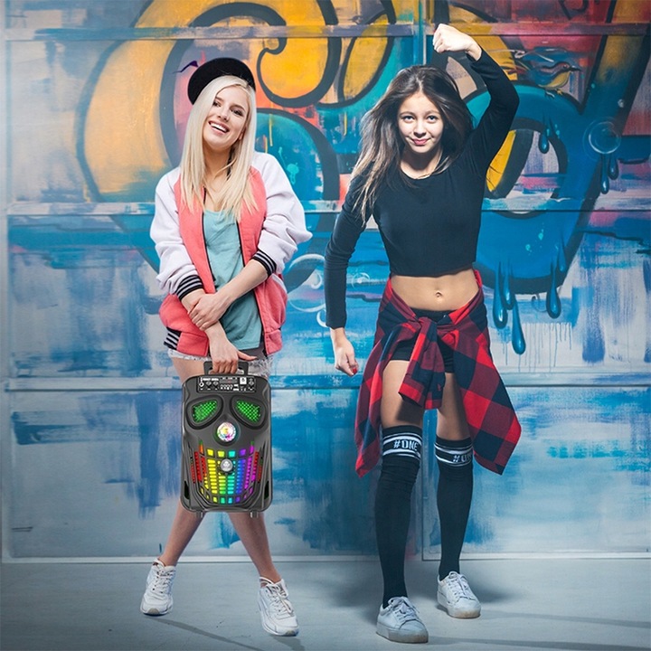 GŁOŚNIK BEZPRZEWODOWY PRZENOŚNY KARAOKE BLUETOOTH RADIO MIKROFON LED USB