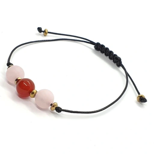 BRANSOLETKA NoVa Kwarc Różowy Karneol Makrama