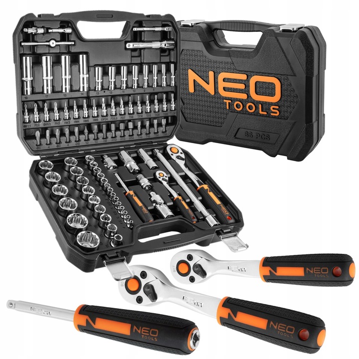 NEO TOOLS Klucze nasadowe 1/4", 1/2", zestaw 86 szt., CrV 10-060