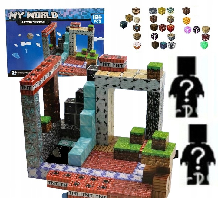 KLOCKI MAGNETYCZNE PIKSELE BLOCZKI SZEŚCIANY MOCNE 184 KLOCKI 2 FIGURKI