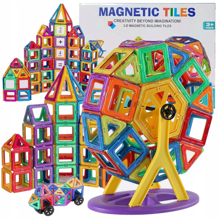 KLOCKI MAGNETYCZNE 3D koło młyńskie pojazdy ZESTAW Magnetic Tiles 72 el.