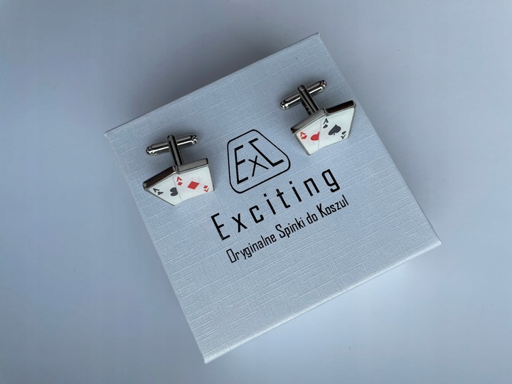 Spinki do mankietów EXC Poker Karty do Gry Kareta 4 Asy 2 Pary dla Szulera