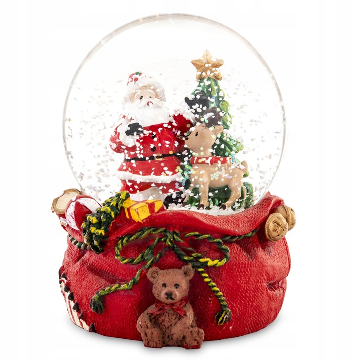 KULA ŚNIEŻNA Z MIKOŁAJEM I RENIFEREM 8,5x7x6,5CM