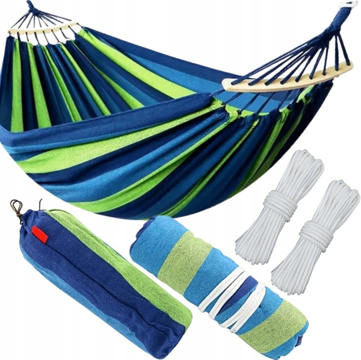Hamak ogrodowy XXL 265x155cm | 2-osobowy, z pałąkami + torba