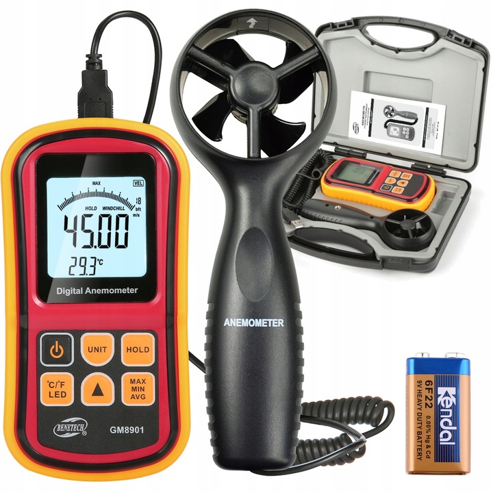 ANEMOMETR WIATROMIERZ POMIAR PRĘDKOŚCI POWIETRZA MIERNIK WIATRU TEMPERATURY