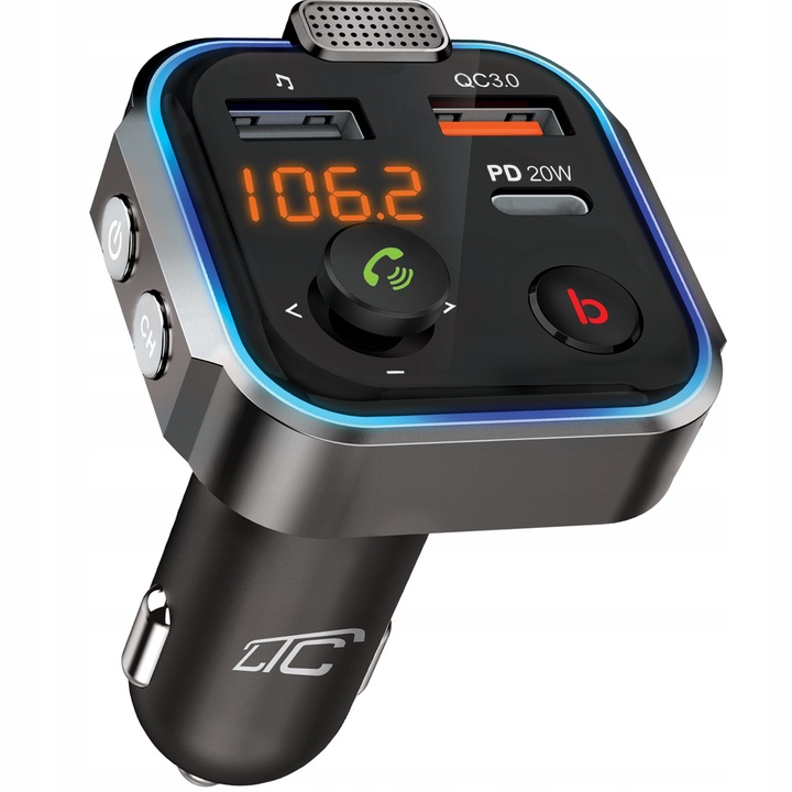 TRANSMITER FM BLUETOOTH SZYBKA ŁADOWARKA QC USB PD