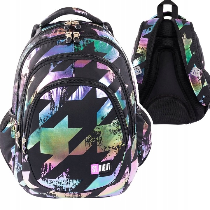 Plecak szkolny młodzieżowy ST.RIGHT kolorowe wzory, HOLO IMPRESSION