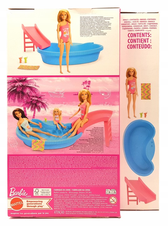 LALKA BARBIE BASEN zestaw basen ze zjeżdżalnią + lalką Barbie w kostiumie