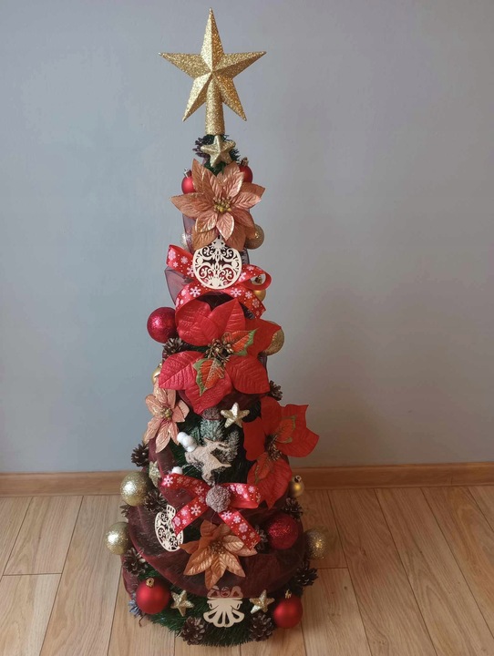 STOŻEK choinka DEKOROWANY z ozdobami 140 cm UBRANA