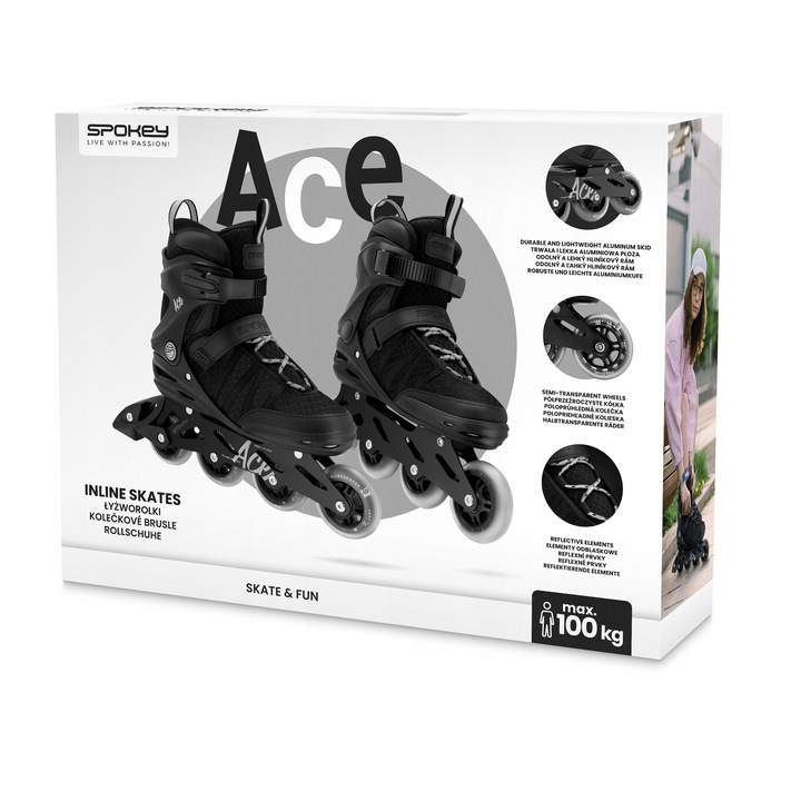 Rolki dla dorosłych do jazdy rekreacyjnej fitness ABEC-7 Spokey ACE r. 38