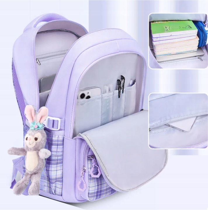 PLECAK SZKOLNY TORNISTER MŁODZIEŻ W KRATĘ POJEMNY DUŻY DO SZKOŁY KL. 4-6