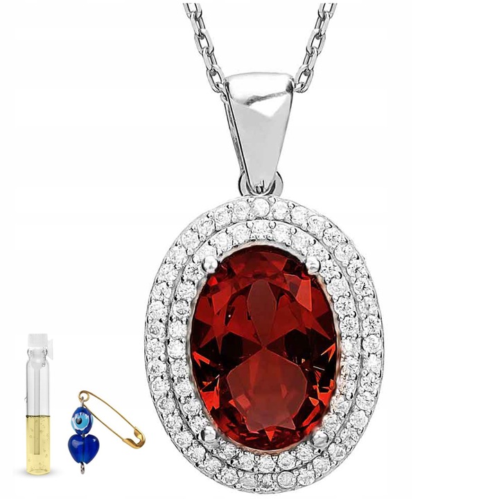 NASZYNIK SREBRNY ŁAŃCUSZEK Z CZERWONYM GRANATEM