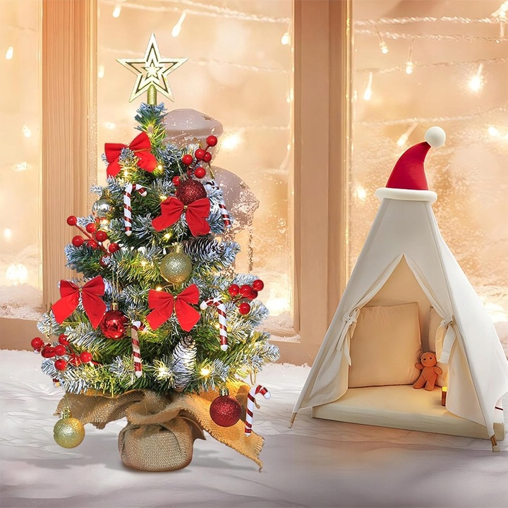 MAŁA SZTUCZNA CHOINKA 60 CM DO DEKORACJI STOŁU Z OŚWIETLENIEM LED