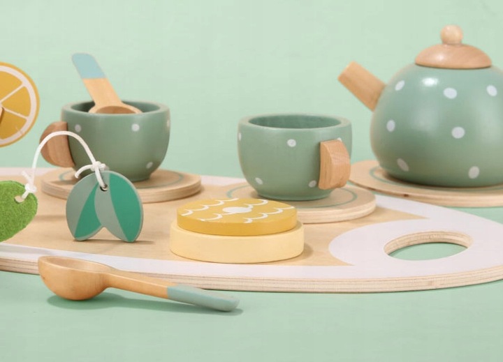 SERWIS KAWOWY HERBACIANY DREWNIANY ZESTAW DO HERBATY DLA DZIECI CZAJNIK 15e