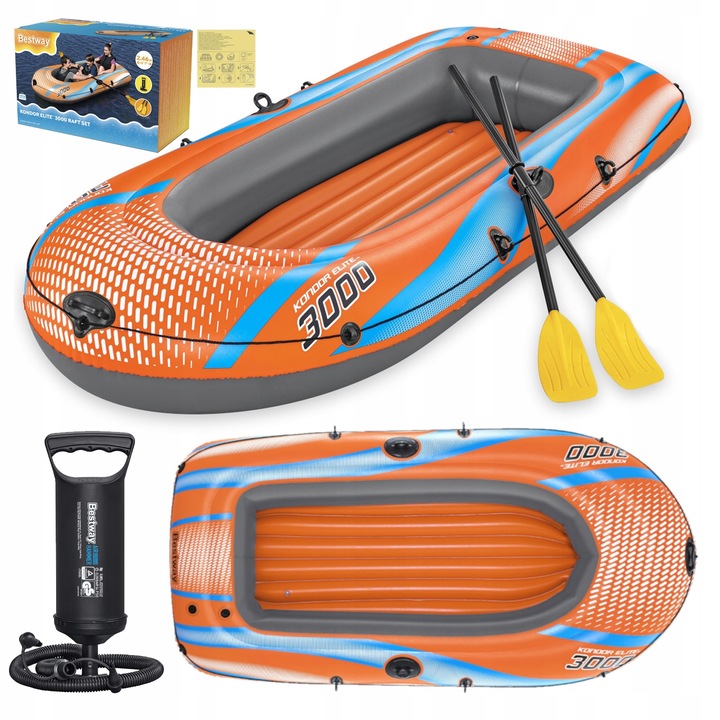 BESTWAY dmuchany PONTON 246 x 122 cm + 2 WIOSŁA + POMPKA + ŁATKA NAPRAWCZA