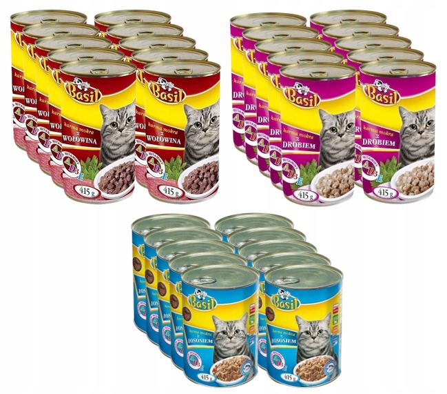 Basil KARMA dla KOTA puszka 415g 24szt MIX SMAKÓW ( 3x8sztuk )