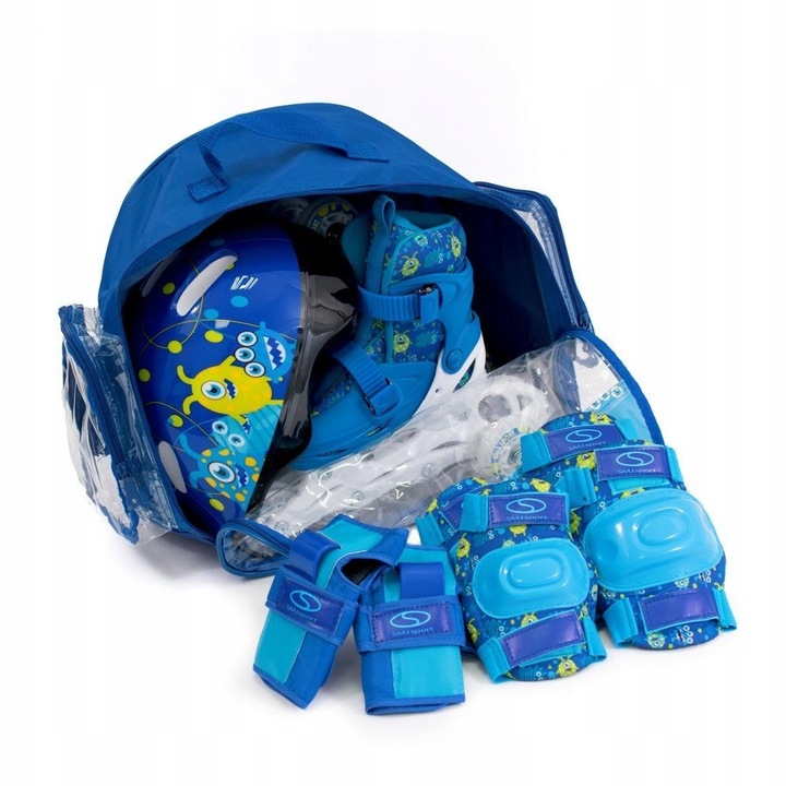 Zestaw COMBO MONSTER LED: 2w1 wrotko-rolki regulowane + kask + ochraniacze