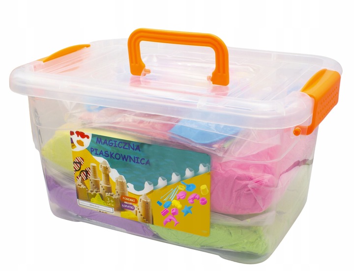 DUŻY ZESTAW PIASEK KINETYCZNY 4KG BASEN + FOREMKI + BOX