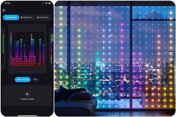 KURTYNA LED 2x2 ŚWIĄTECZNA GIRLANDA STEROWANA TELEFONEM APLIKACJA BLUETOOTH