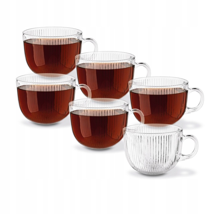 Zestaw KUBKI SZKLANE Filiżanki z UCHEM Tadar Jumbo Paski DUŻE 6x450 ml