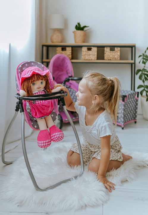 DUŻE KRZESEŁKO DO KARMIENIA lalek BUJAK HUŚTAWKA zestaw dla lalek 3w1