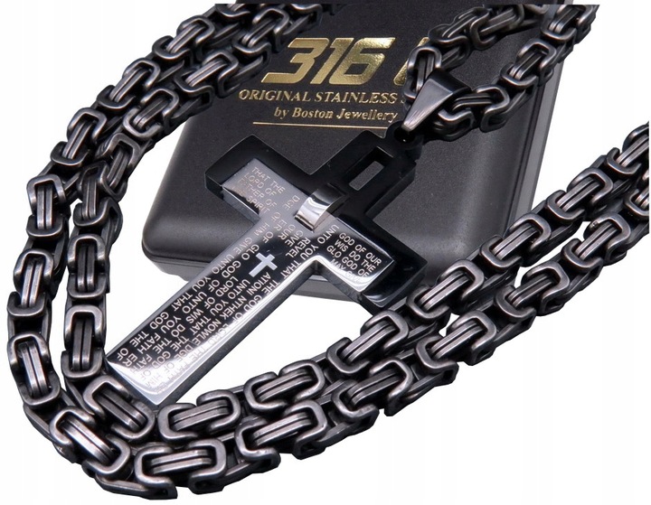 CZARNY ŁAŃCUSZEK + KRZYŻYK CZARNA STAL CHIRURGICZNA 316L SPLOT KRÓLEWSKI