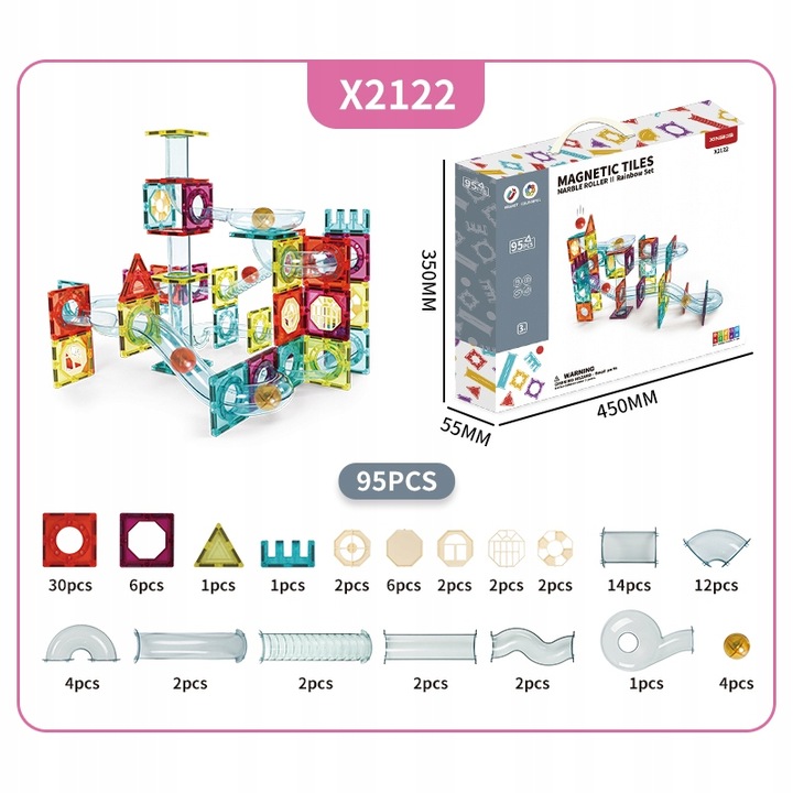 KLOCKI MAGNETYCZNE KONSTRUKCYJNE EDUKACYJNE 95 szt DLA DZIECI