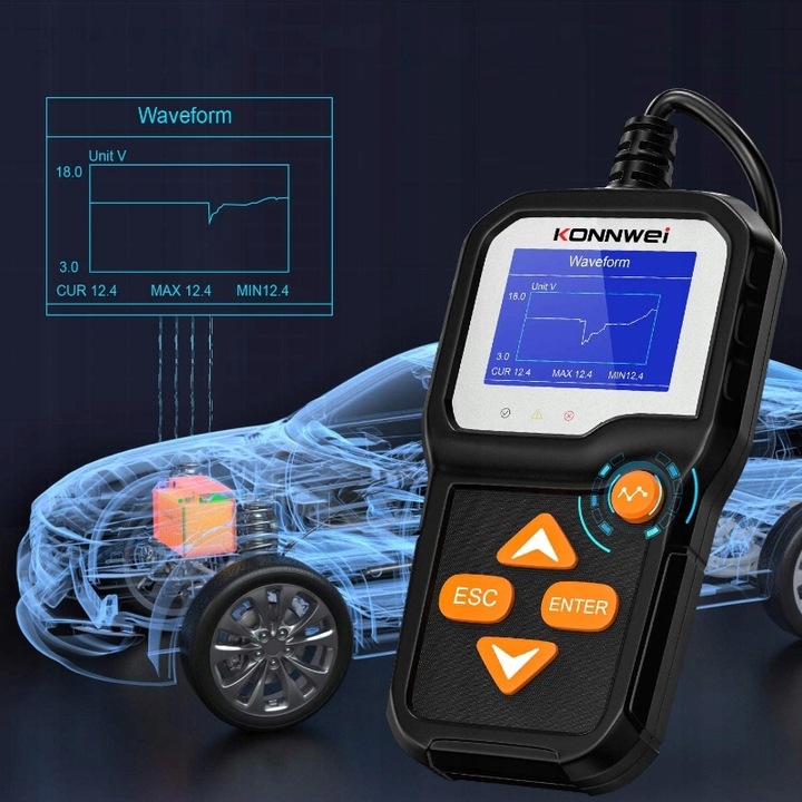Tester Akumulatorów Konnwei KW650 z LCD Miernik Rozruchu Cyfrowy 6V 12V USB