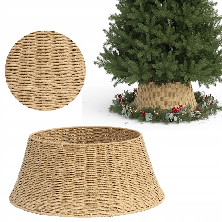 NATURALNA OSŁONA CHOINKOWA W STYLU BOHO RATTAN NA DONICĘ STOJAK POD CHOINKĘ