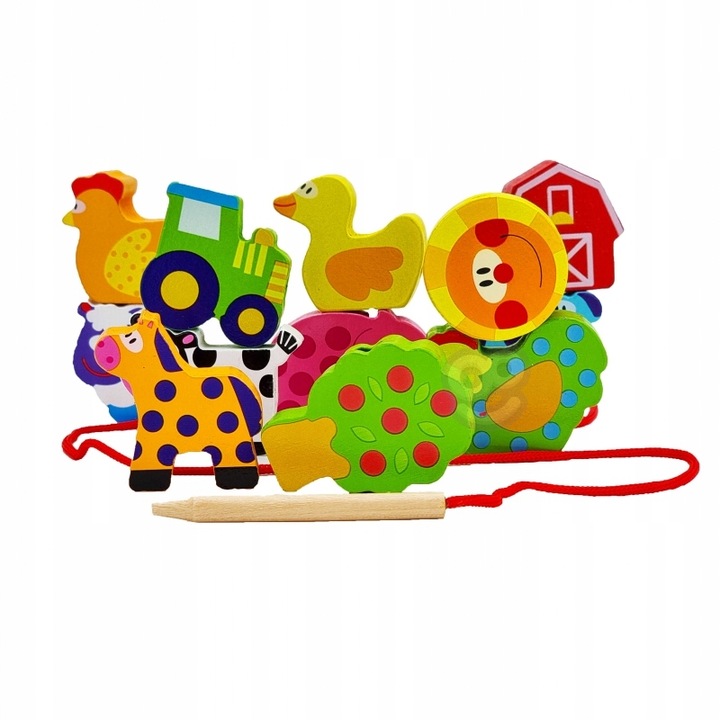 Drewniane Klocki do Nawlekania Zwierzęta Farma 13e