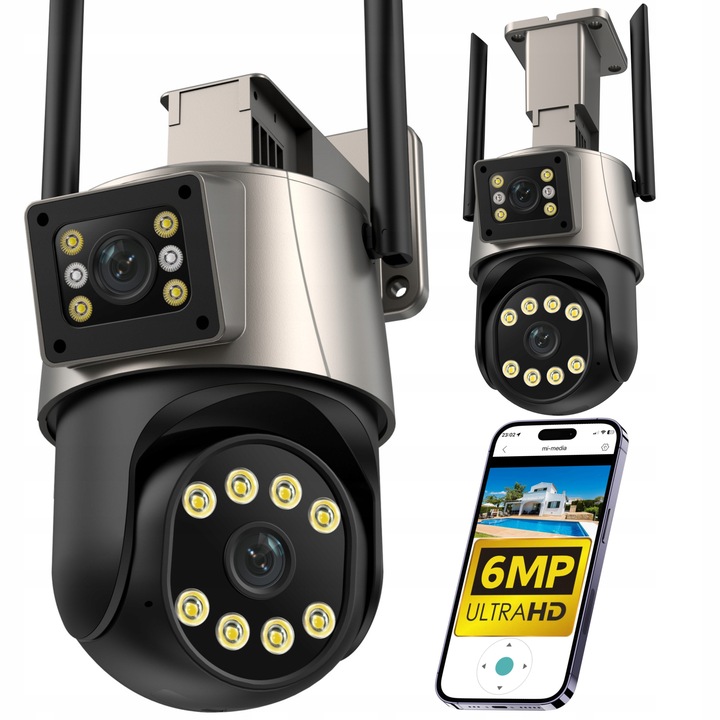PODWÓJNA KAMERA WIFI IP SMART ZEWNĘTRZNA OBROTOWA 2x 3MPx DETEKCJA 6MPx 6MP
