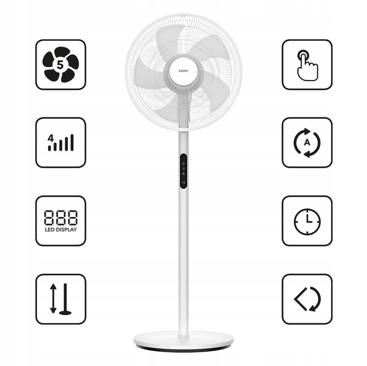 Wentylator stojący HYG wiatrak podłogowy cichy mocny 5 łopatek aż 45cm XXL