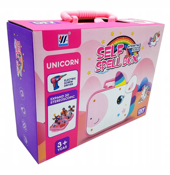Klocki KONSTRUKCYJNE JEDNOROŻEC do skręcania 3D w walizce dla dzieci