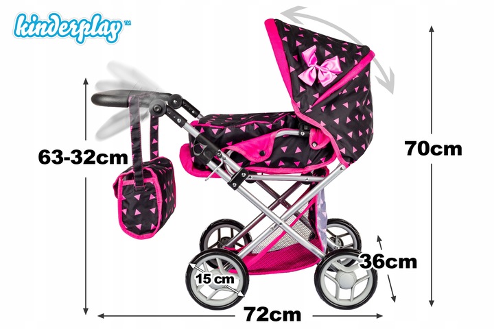 WÓZEK DLA LALEK GŁĘBOKI SPACERÓWKA GONDOLA 3w1 KINDERPLAY TORBA POŚCIEL