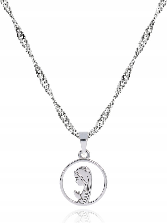 ŁAŃCUSZEK SREBRNY MEDALIK Komunijny Matka Boska na Komunię dla dziewczynki