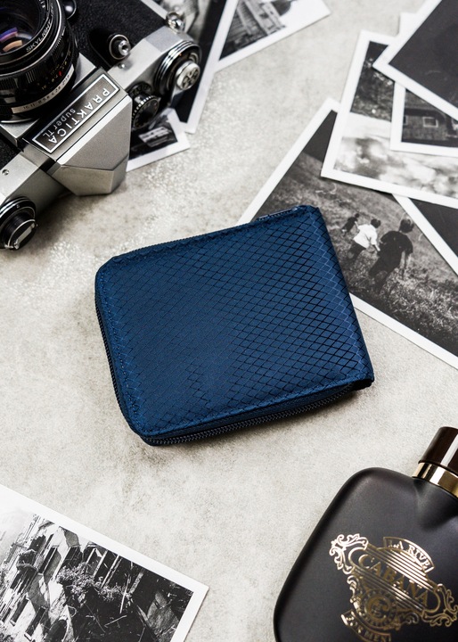 Portfel męski elegancki mały slim wallet Peterson na suwak na karty RFID