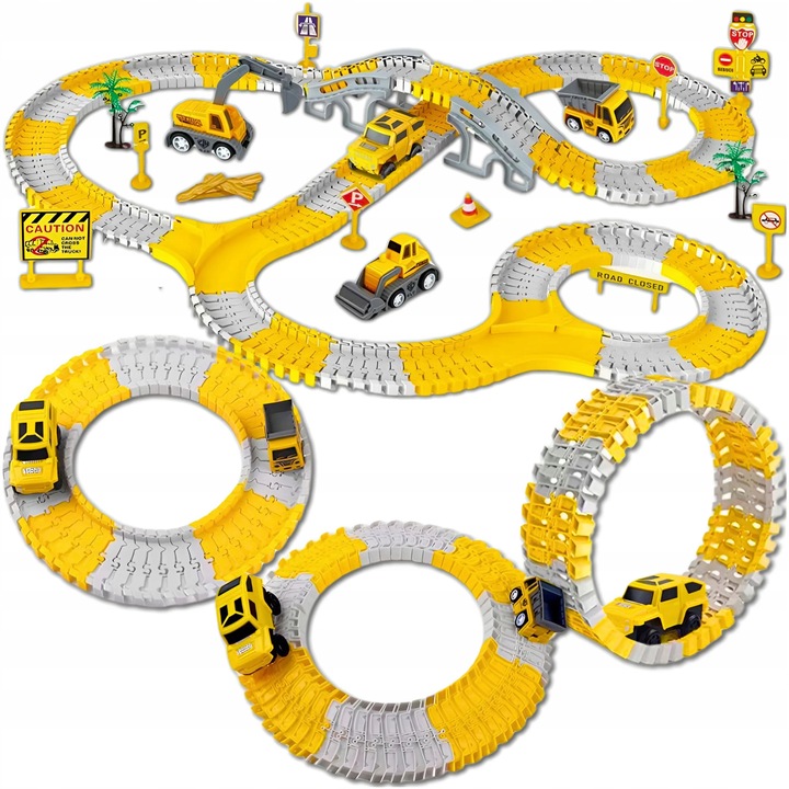 TOR SAMOCHODOWY WYŚCIGOWY DLA DZIECI POJAZDY BUDOWLANE NA PREZENT 255 EL.