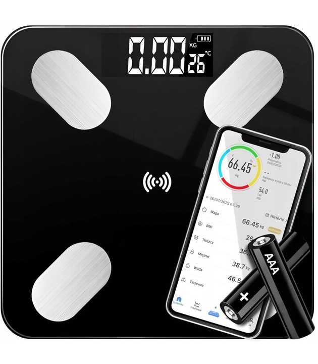 WAGA ANALITYCZNA ŁAZIENKOWA SLIM 180KG SMART + 31w1 ANDROID iOS PRECYZYJNA