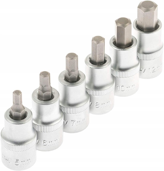 KLUCZE WPUSTOWE NASADOWE IMBUS HEX H5-H22 Z NASADKĄ 1/2' 12 SZT. NASADKI