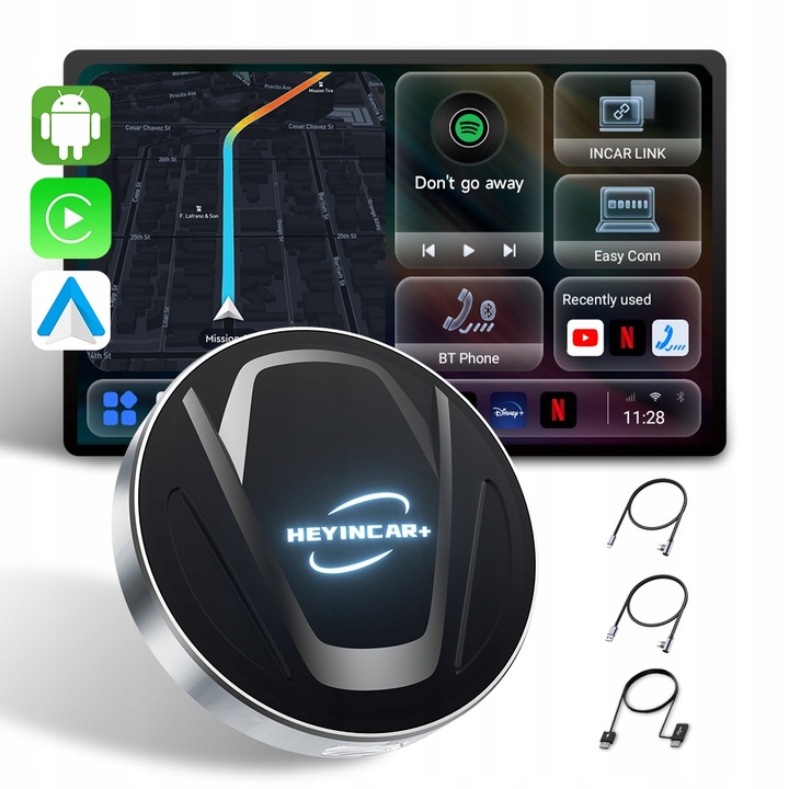 HEYINCAR Carplay Adapter bezprzewodowy Android Auto 8/128G YouTube SIM WIFI