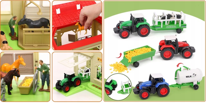 Mega Farma Gospodarstwo STODOŁA OBORA FGURKI ZWIERZĘTA DROGA + 3 TRAKTORY