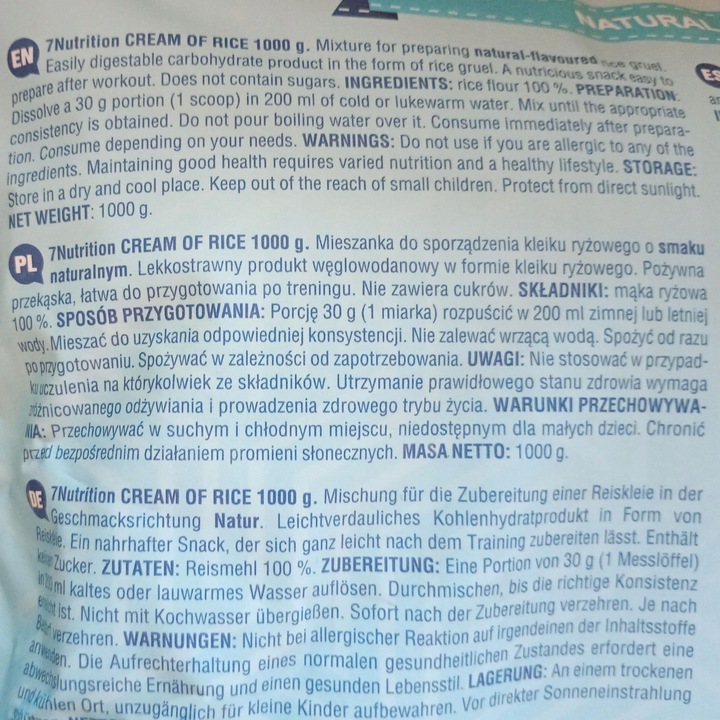 7NUTRITION Kleik Bez Cukru Zamiast Posiłku Zdrowa Przekąska Naturalny 2kg