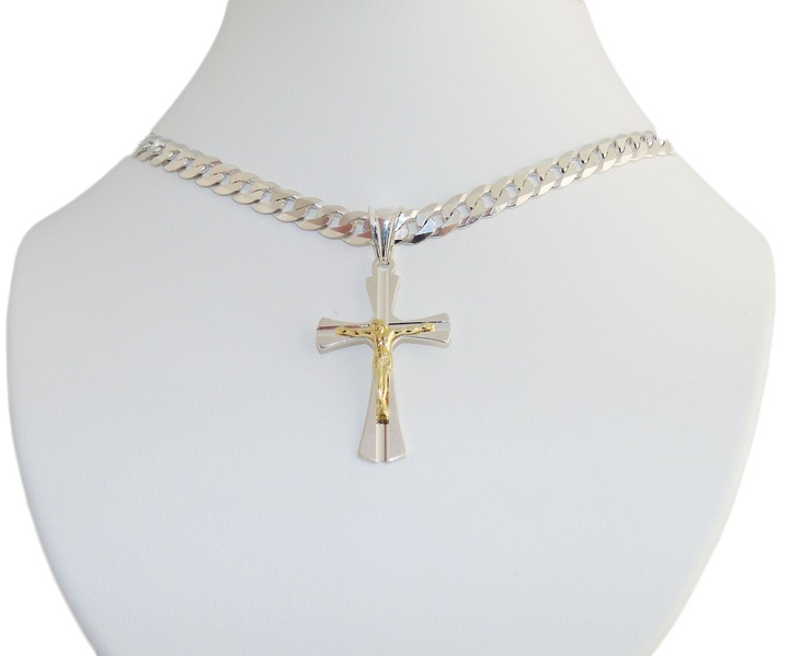 Srebrny Łańcuszek Męski Pancerka 6mm 55cm + Krzyż