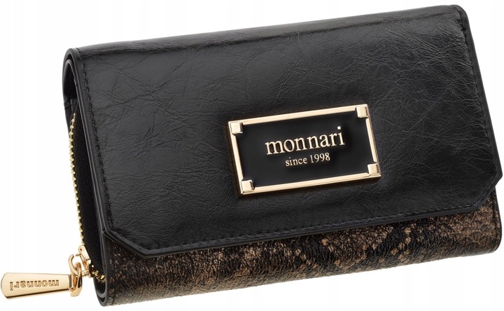 Portfel Damski Monnari Elegancka Portmonetka Suwak Wzór Skóry Na Prezent