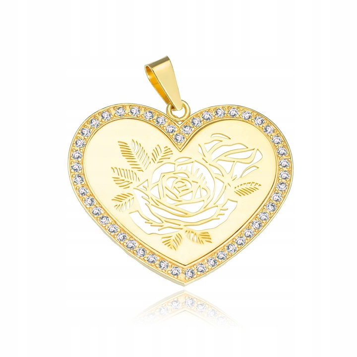 SREBRNA POZŁACANA ZAWIESZKA SERDUSZKO RÓŻA